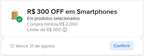 Cupom R$ 300 OFF em smartphones no Mercado Livre