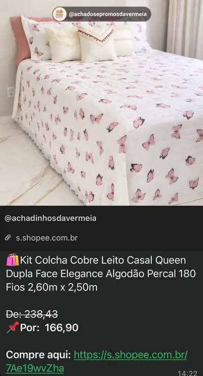Kit Colcha Casal Queen Dupla Face de R$ 238,43 por R$ 166,90 na Shopee