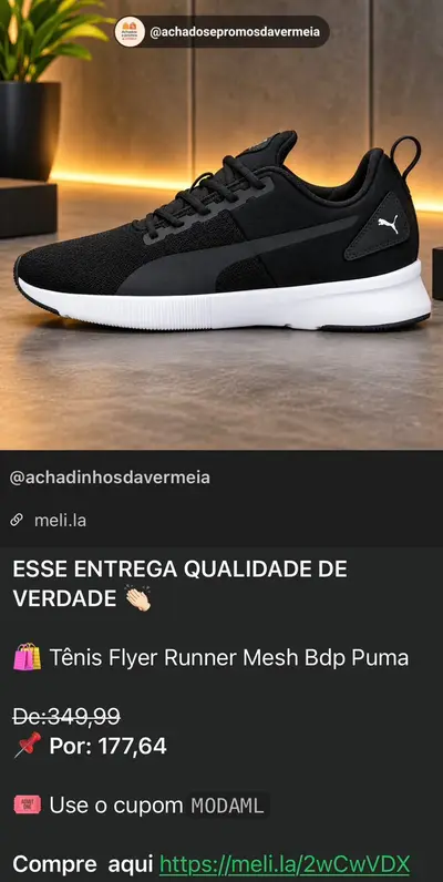 Tênis Puma Flyer Runner de R$ 349,99 por R$ 177,64 no Mercado Livre